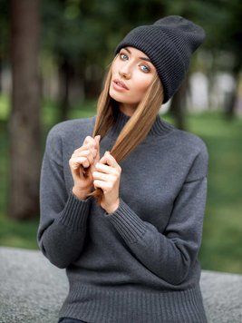 ШАПКА З МЕРИНОСОВОЇ ВОВНИ &laquo;BINI&raquo; ГРАФІТ shbigr фото