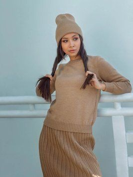 ШАПКА З МЕРИНОСОВОЇ ВОВНИ &laquo;BINI&raquo; ЗОЛОТИЙ БЕЖЕВИЙ shbigb фото